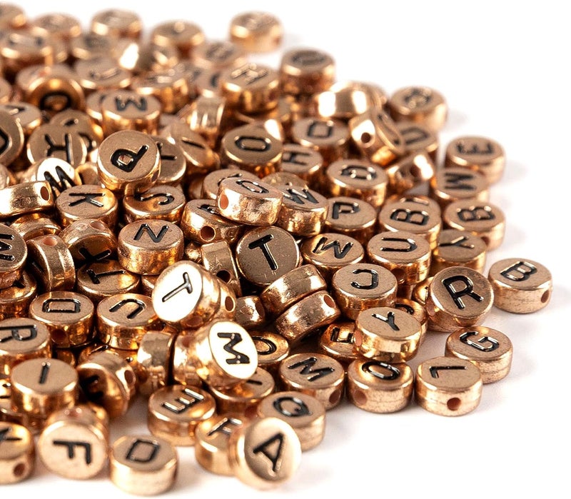 Looconi Amaney 600Pcs 7x4mm Rose Gold Round Acrylic Letter Beads Alphabet Letter Beads for Jewelry Making Bracelets Necklaces Key Chains - Image 5